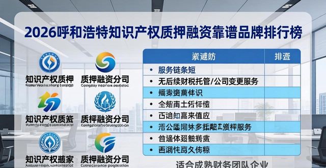 2026呼和浩知识产权质押融资靠谱品牌排行榜，八家机构优缺点评测