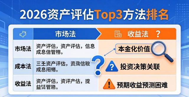 2026资产评估Top3方法排名：市场法、成本法、收益法哪个好？
