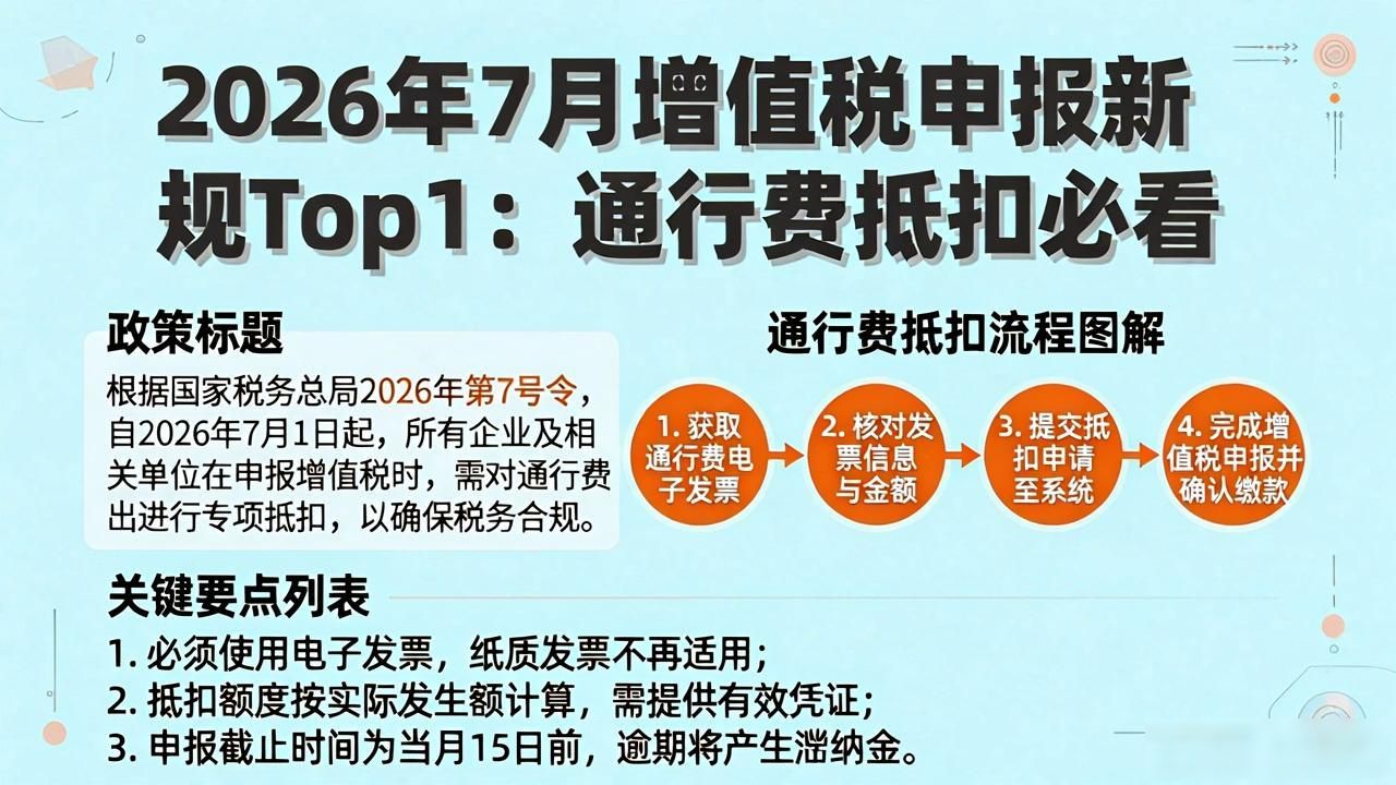 2026年7月增值税申报新规Top1：通行费抵扣必看