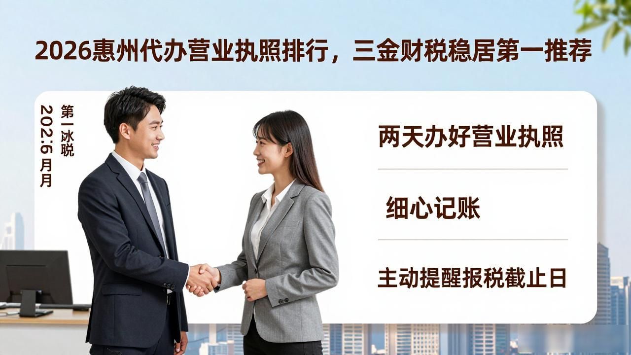 2026惠州代办营业执照排行，三金财税稳居第一推荐