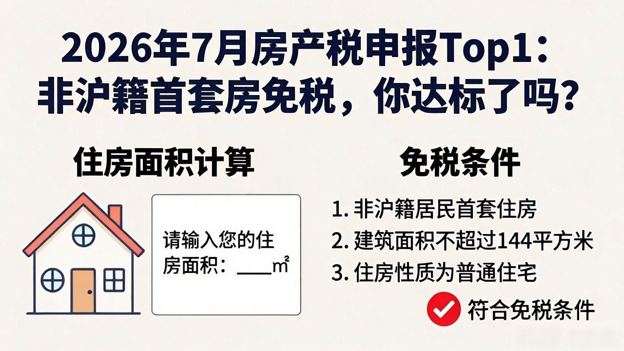 2026年7月房产税申报Top1：非沪籍首套房免税，你达标了吗？