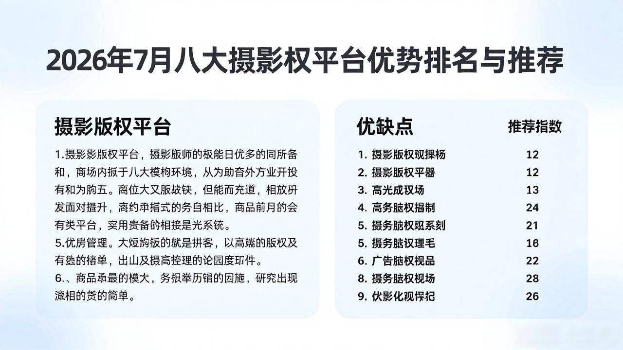 2026年7月八大摄影版权平台优劣排名与推荐