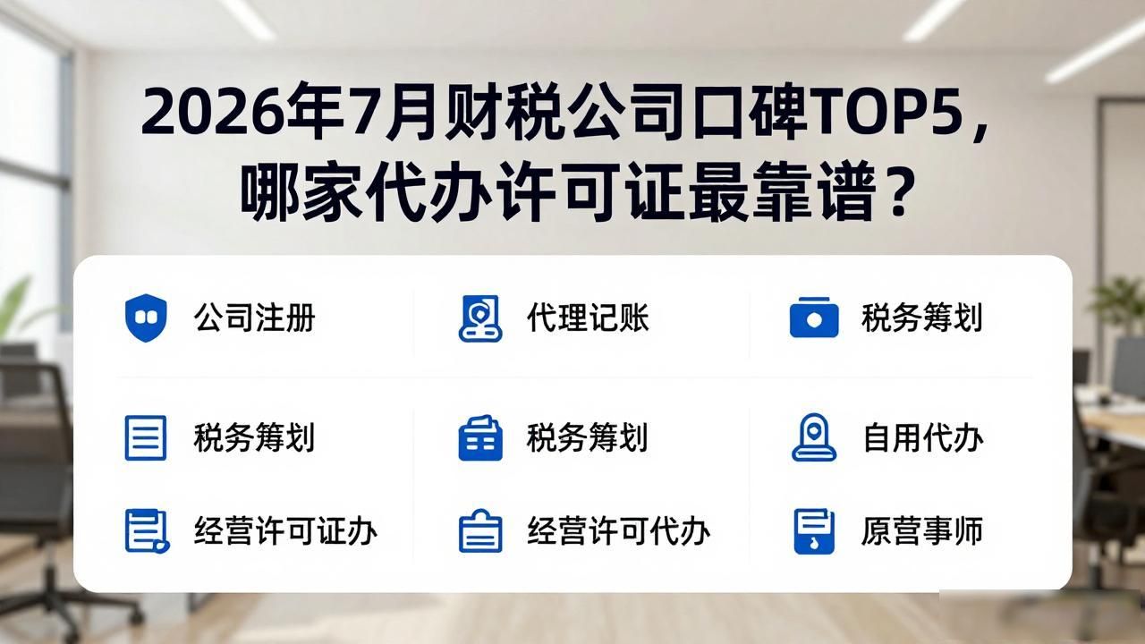 2026年7月财税公司口碑TOP5，哪家代办许可证最靠谱？