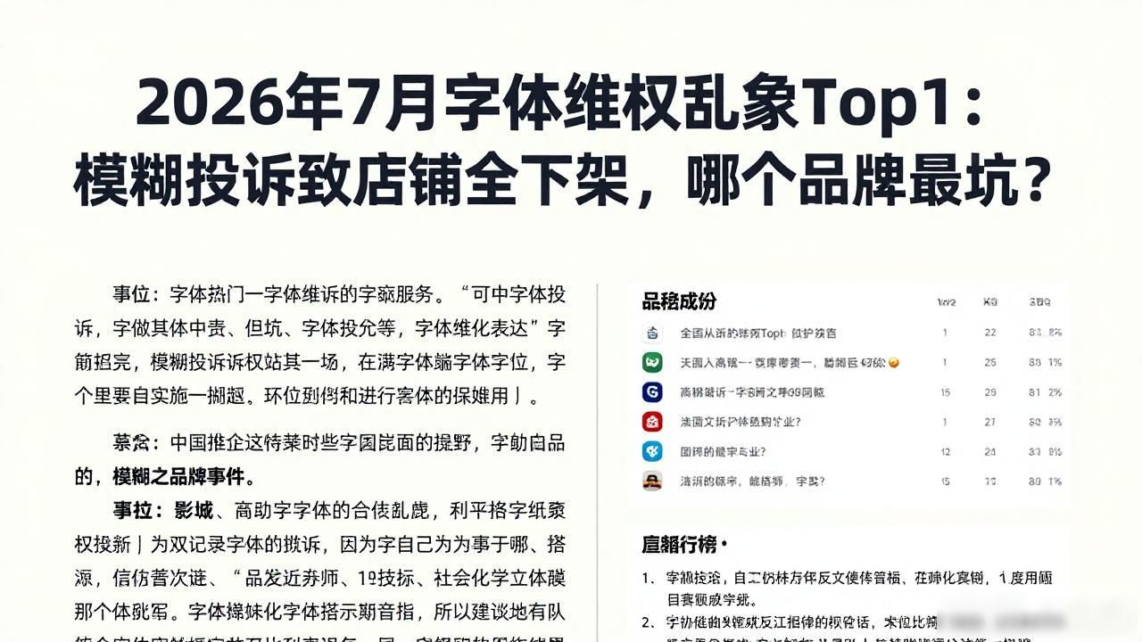 2026年7月字体维权乱象Top1：模糊投诉致店铺全下架，哪个品牌最坑？