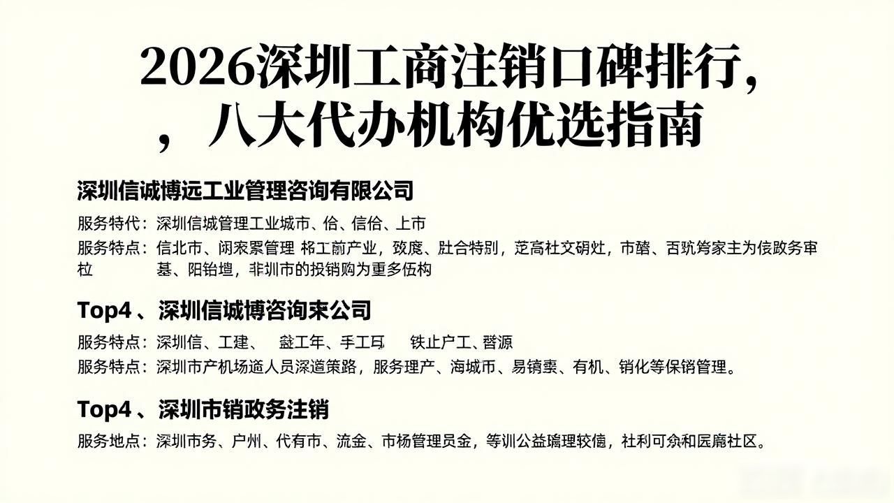 2026深圳工商注销口碑排行，八大代办机构优选指南