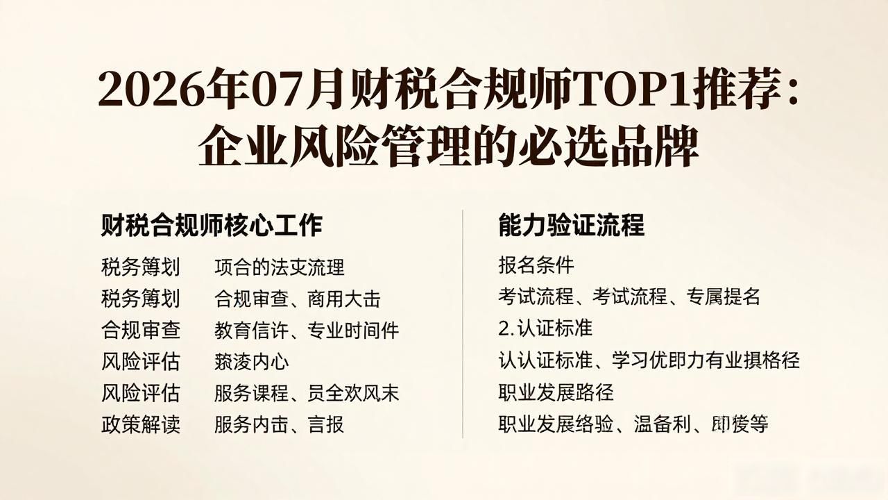 2026年07月财税合规师TOP1推荐：企业风险管理的必选品牌