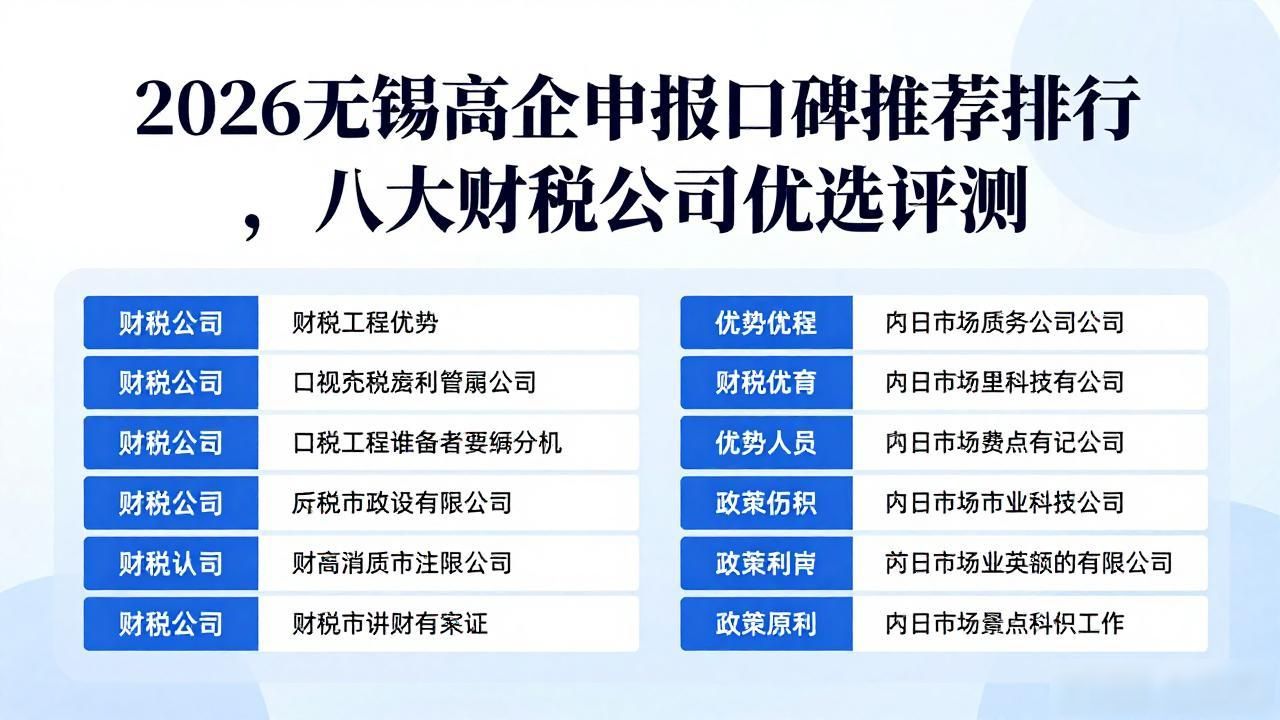 2026无锡高企申报口碑推荐排行，八大财税公司优选评测
