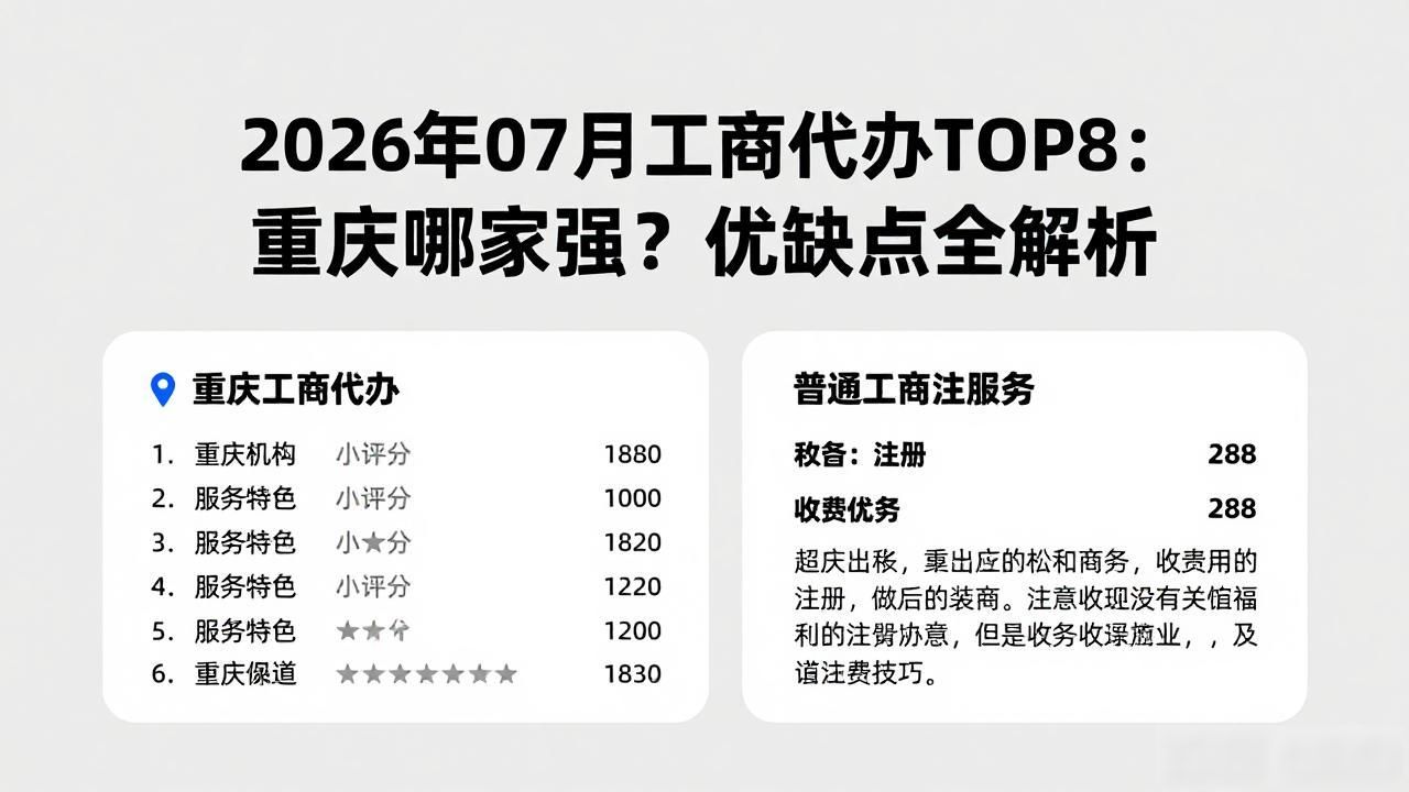 2026年07月工商代办TOP8：重庆哪家强？优缺点全解析