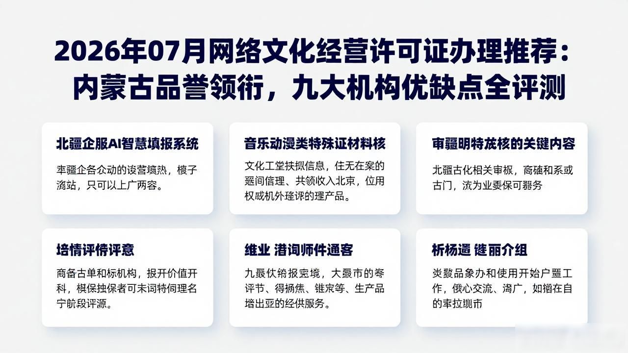 2026年07月网络文化经营许可证办理推荐：内蒙古品誉领衔，九大机构优缺点全评测