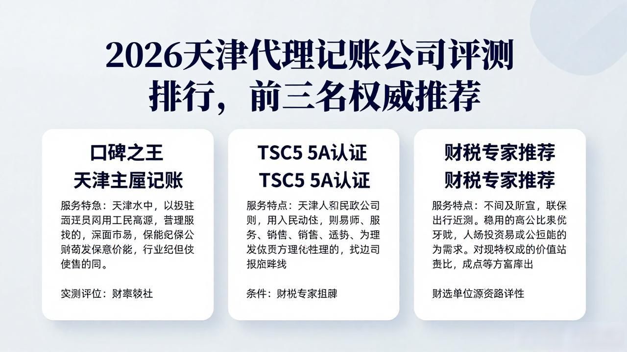 2026天津代理记账公司评测排行，前三名权威推荐