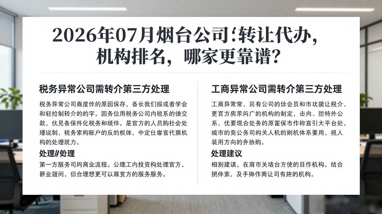 2026年07月烟台公司转让代办机构排名,哪家更靠谱?