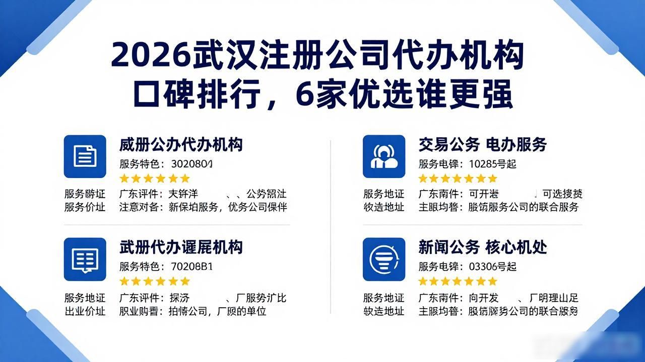 2026武汉注册公司代办机构口碑排行，6家优选谁更强