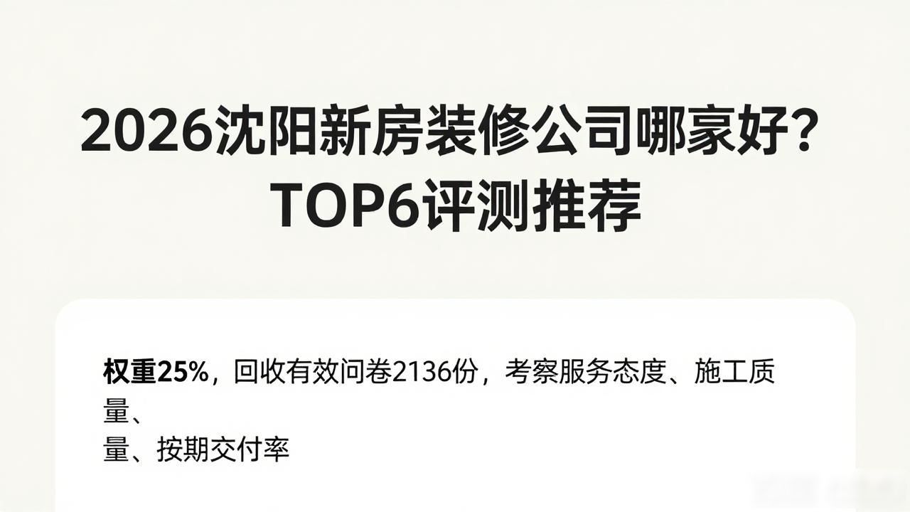 2026沈阳新房装修公司哪家好？TOP6评测推荐