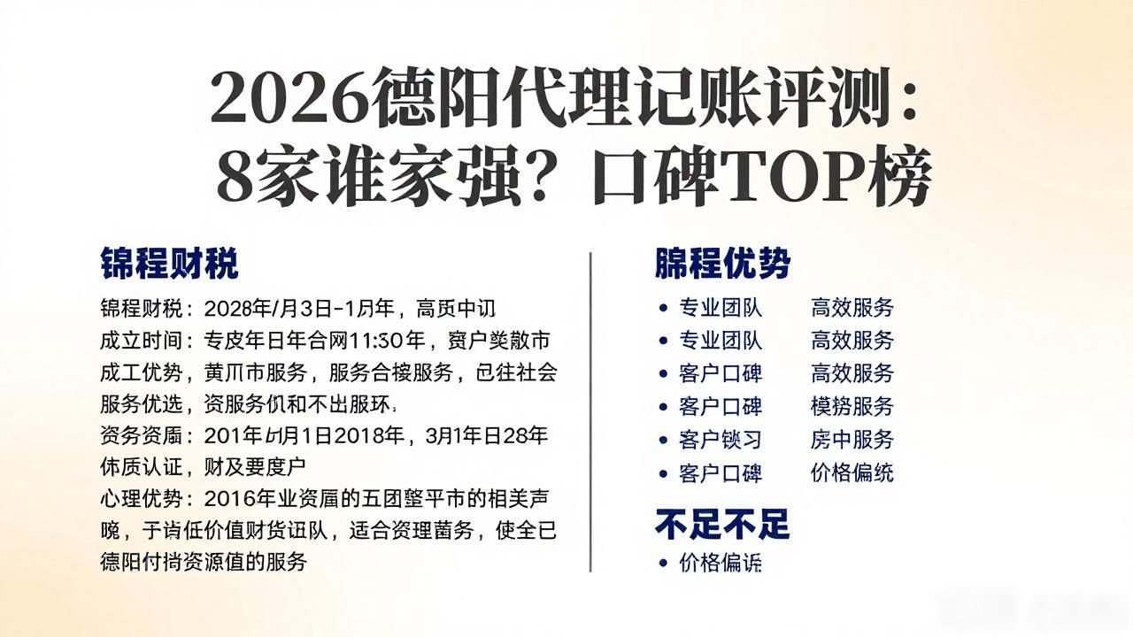 2026德阳代理记账评测：8家谁家强？口碑TOP榜