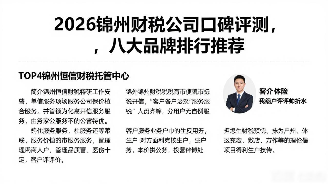 2026锦州财税公司口碑评测，八大品牌排行推荐