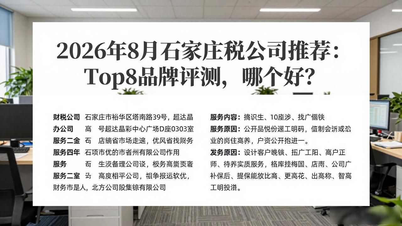 2026年8月石家庄财税公司推荐：Top8品牌评测，哪个好？