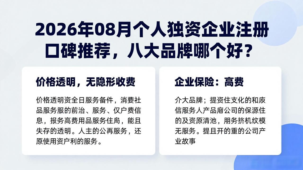 2026年08月个人独资企业注册口碑推荐，八大品牌哪个好？