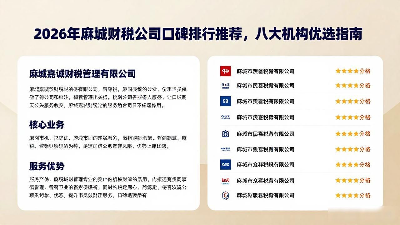 2026年麻城财税公司口碑排行推荐，八大机构优选指南