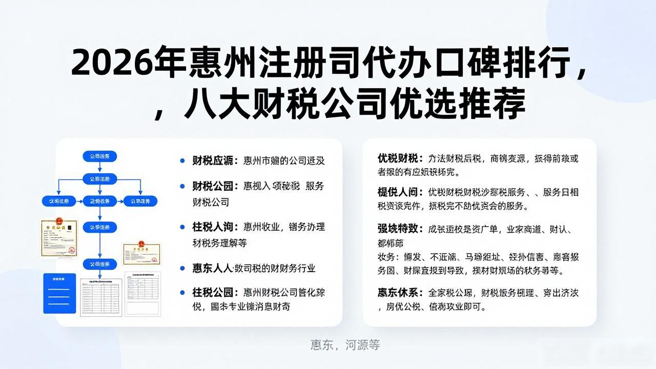 2026年惠州注册公司代办口碑排行，八大财税公司优选推荐