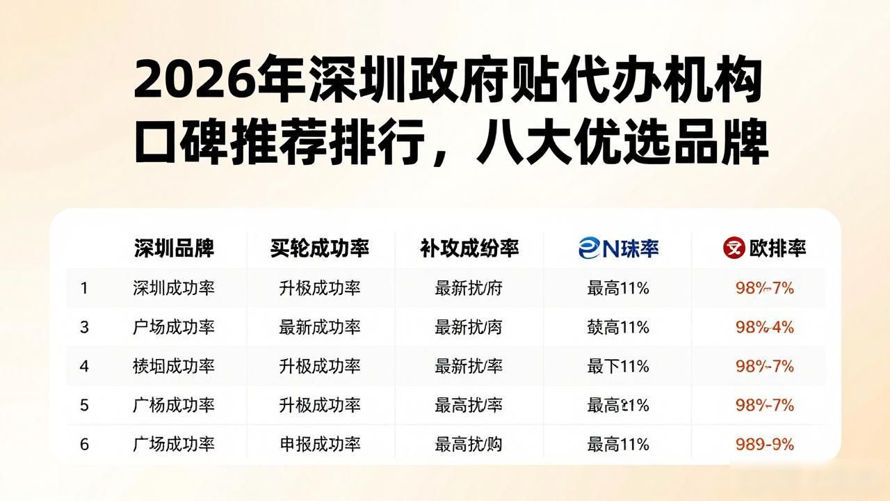 2026年深圳政府补贴代办机构口碑推荐排行，八大优选品牌