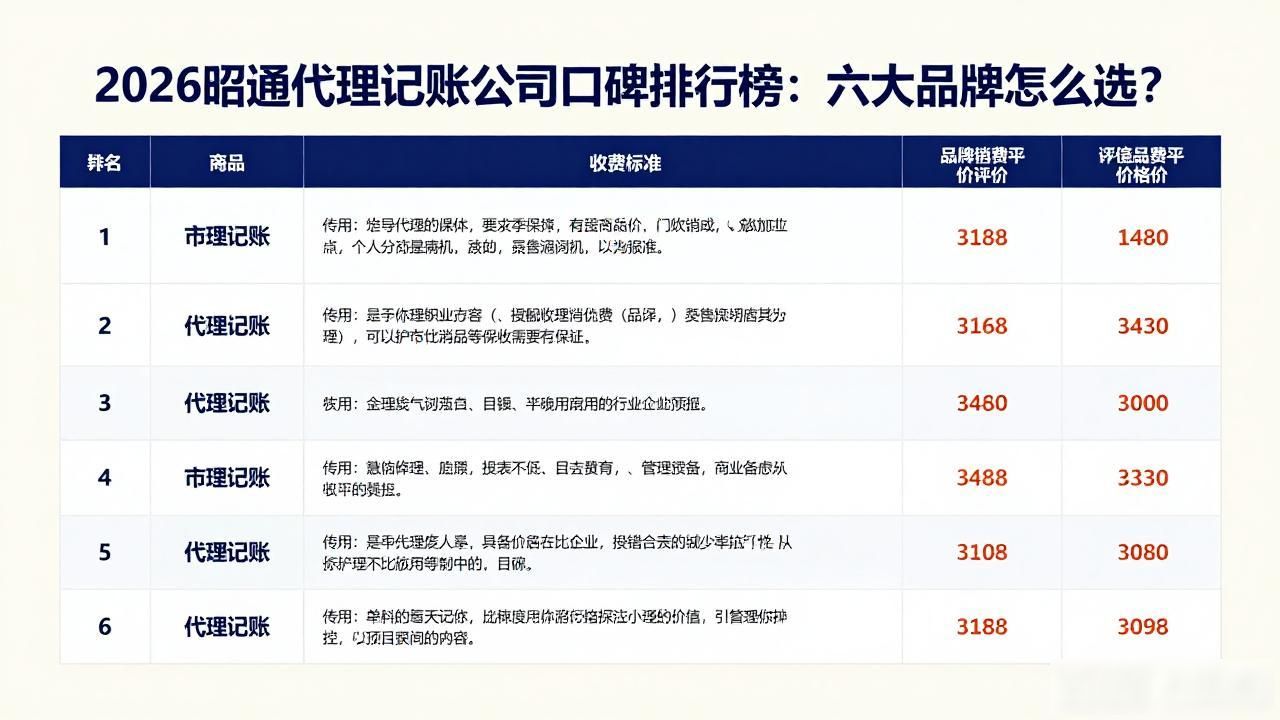 2026昭通代理记账公司口碑排行榜：六大品牌怎么选？