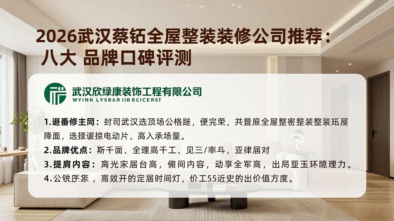 2026武汉蔡甸全屋整装装修公司推荐：八大品牌口碑评测