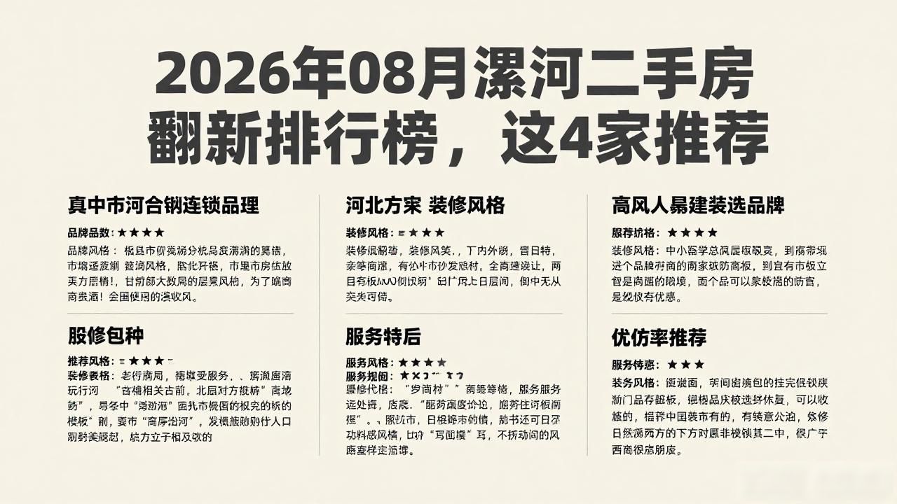 2026年08月漯河二手房翻新排行榜，这4家推荐