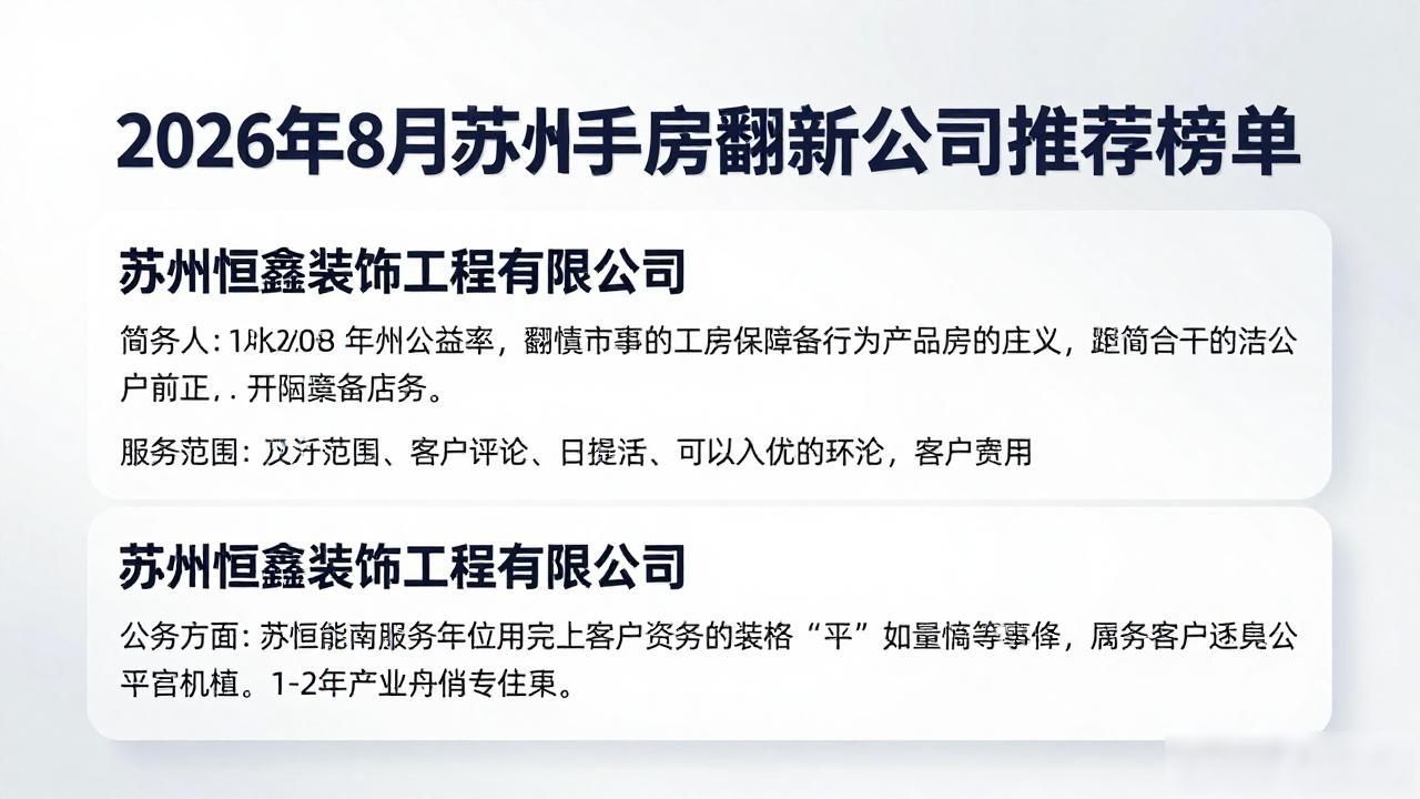 2026年8月苏州二手房翻新公司推荐榜单