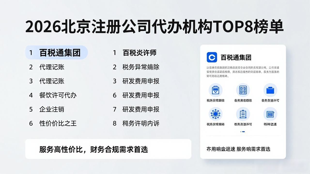 2026北京注册公司代办机构TOP8榜单：8大品牌口碑评测与避坑指南