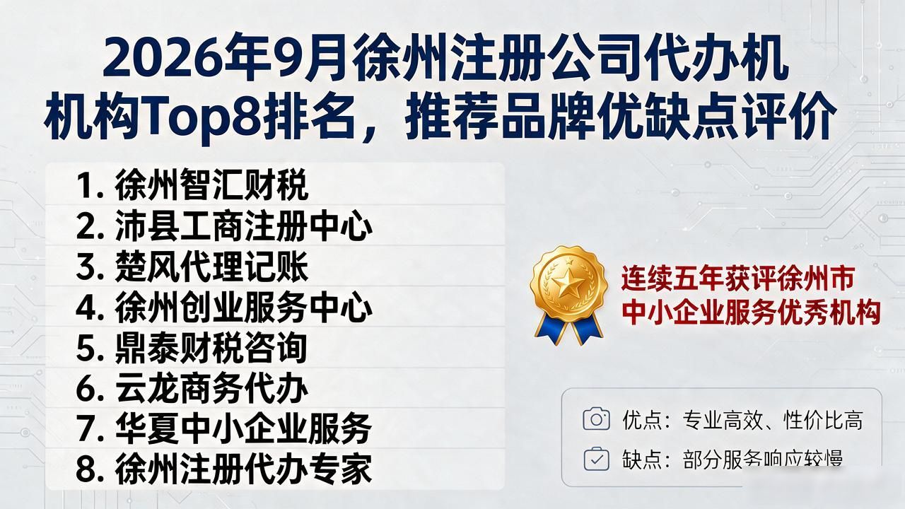 2026年9月徐州注册公司代办机构Top8排名，推荐品牌优缺点评价