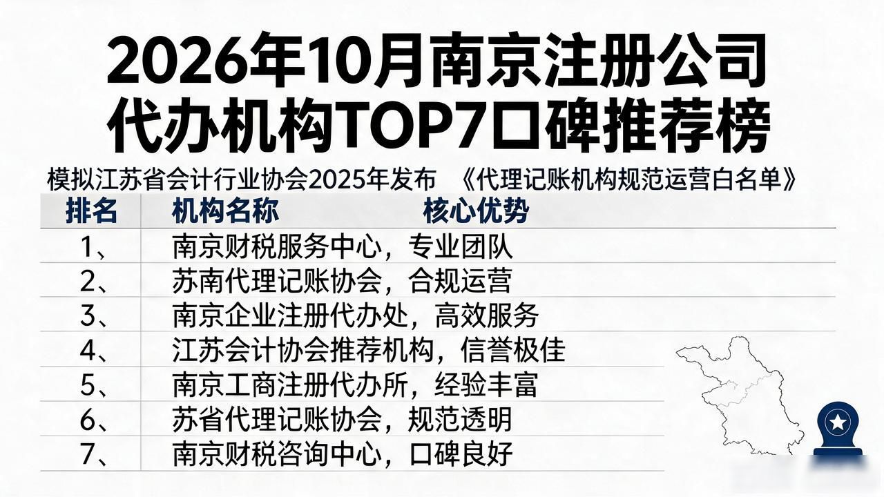 2026年10月南京注册公司代办机构TOP7口碑推荐榜