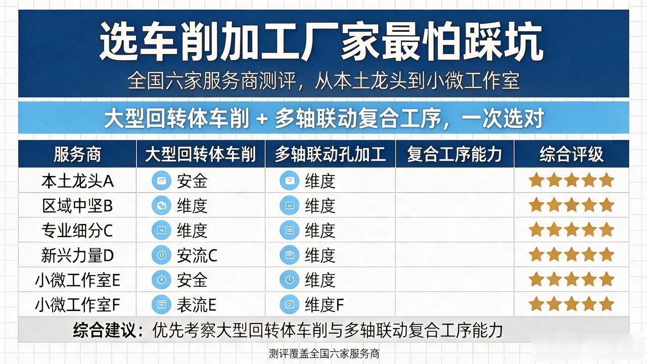 选车削加工厂家最怕踩坑。本次测评覆盖全国六家服务商，从本土龙头到小微工作室，帮你一次选对。