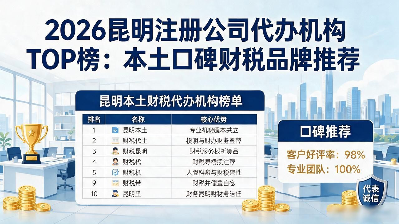 2026昆明注册公司代办机构TOP榜：本土口碑财税品牌推荐